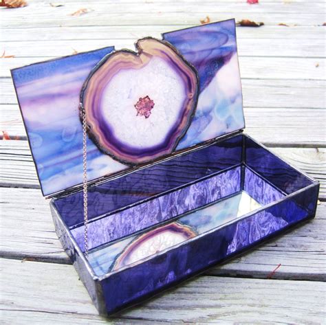 Stained Glass Jewelry Box With Inlaid Agates Etsy