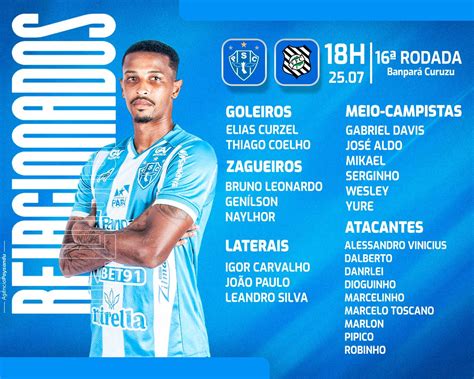 Paysandu Sport Club On Twitter Fiel Confira Os Relacionados Para A