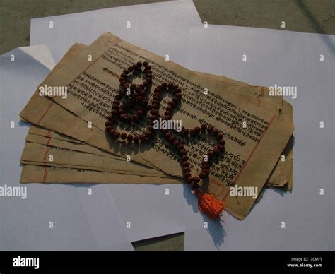 Original Rukdraksha Mala And Sanskrit Vedic Writings 5 Mukhi Old Vedic