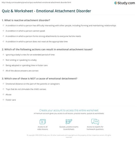 Quiz & Worksheet - Emotional Attachment Disorder | Study.com