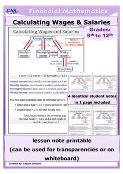 Financial Literacy Calculating Wages And Salaries Notes Financial