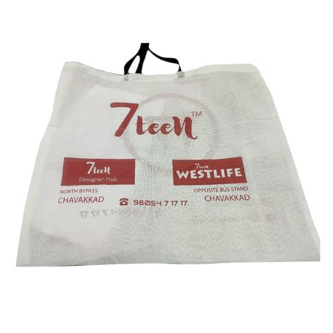 Printed White Cotton Loop Handle Shopping Bags Capacity 25kg Size