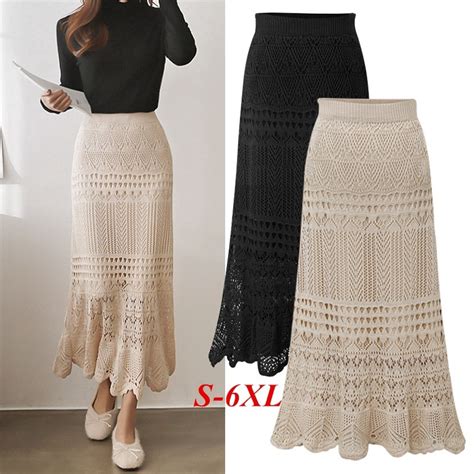 Plus Size S 6xl Women Knitted Long Maxi Skirt Spring Summer Autumn