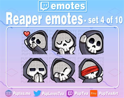 6x Cute Skeleton Grim Reaper Emotes Pack For Twitch Youtube And Discord