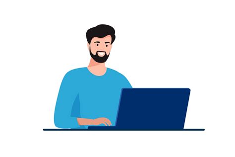 Man Sitting And Working At Laptop Manager Office Worker Vector