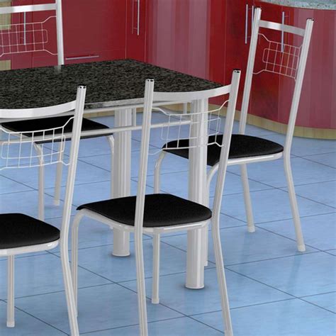 Conjunto De Mesa Granada Cadeiras Lisboa Branco E Preto Liso