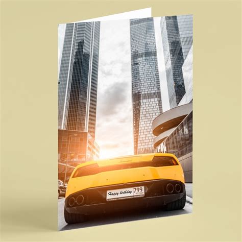 Rear View Of Yellow Lamborghini Birthday Card Beebooh Cards Etsy