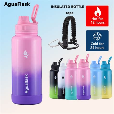 Aguaflask Oz Wide Mouth With Spout Lid Vacuum Flask Insulated Tumbler Hot And Cold With Free