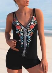 ROTITA Double Straps Multi Color Tribal Print Tankini Top Rotita