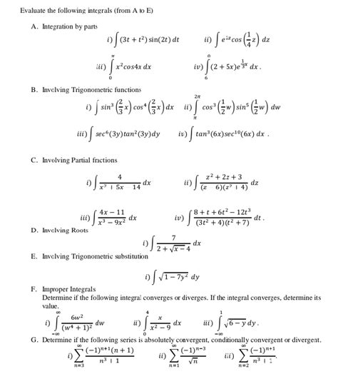 Solved Evaluate The Following Integrals From A To E A