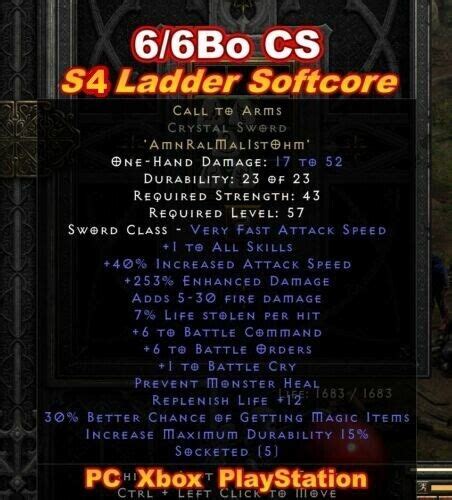 Call To Arms 66bo ⭐ Ladder S7 Cta Diablo Ii Resurrected D2r Sc Pcps5xboxps4 Ebay