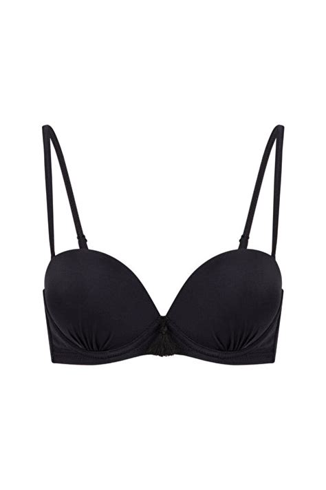 Siyah Basic Püskül Detaylı Ekstra Dolgulu Push Up Bikini Üstü Siyah Penti