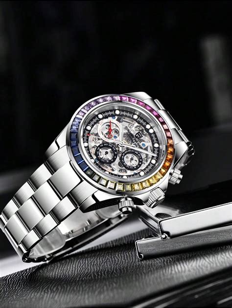 PAGANI DESIGN Luxury Rainbow Bezel Men Watch Stainless Steel Sapphire