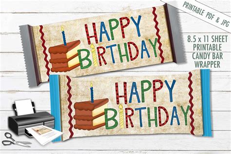 Happy Birthday Candy Bar Wrapper- Hershey Wrapper - PDF JPG