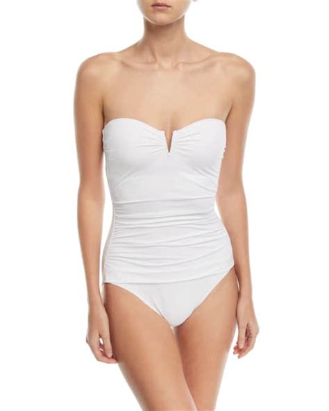 Tommy Bahama Pearl Solids V Wire Shirred Bandeau One Piece Swimsuit