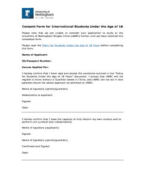 Fillable Online Consent Form For International Students Under The Age