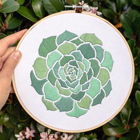 Satin Succulent Embroidery Pattern Hand Embroidery Pattern Botanical