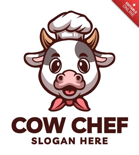 Modèle de conception de logo de chef de vache mignon Modèle de design