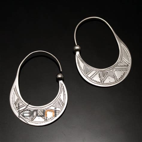 Bijoux Ethniques Touareg Boucles d Oreilles Créoles en Argent 22 Plates