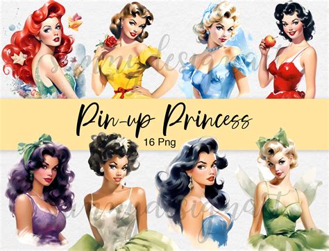 Pin Up Princess Clipart Vintage Clipart Retro Watercolor Etsy Uk