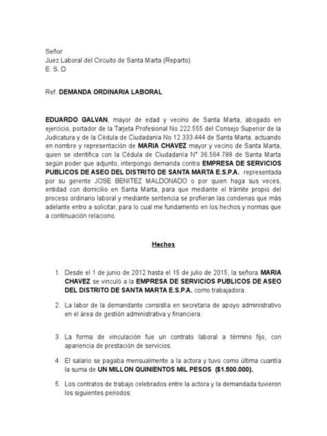 Demanda Ordinaria Laboral De Primera Instancia Derecho Laboral Virtud