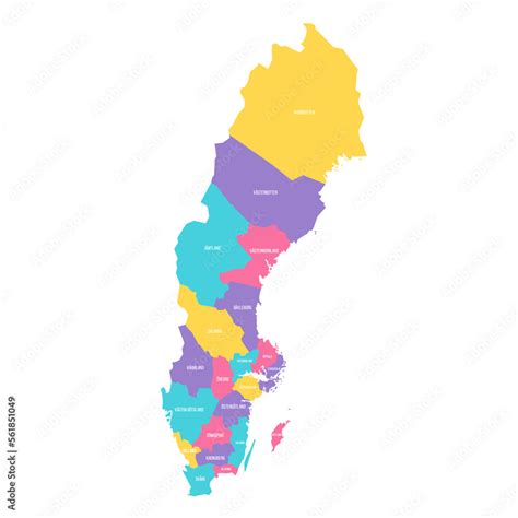 Sweden Political Map Of Administrative Divisions Counties Colorful