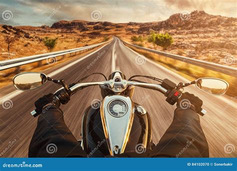 Driver Riding Motorcycle On Asphalt Road Stock Photo Image Of Lane