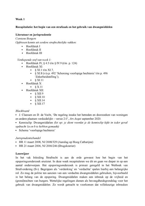 Week 1 Strafprocesrecht Week 1 Recapitulatie Het Begin Van Een