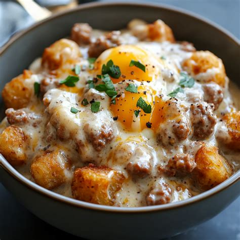 Easy Tater Tot Breakfast Bowl With Sausage Gravy Top 24 25