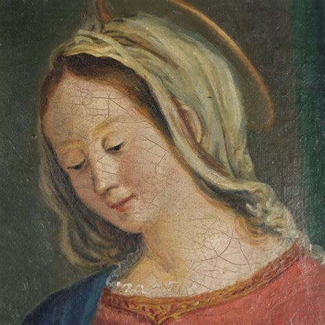 Dipinto Antico 800 Madonna Con Bambino Pittura Olio Su Tela Cornice