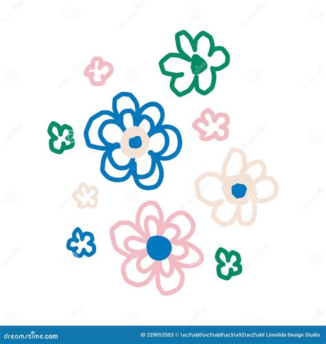 Whimsical Cute Flower Doodle Shape Motif Modern Trendy Minimalist