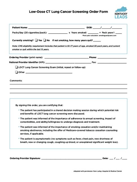 Fillable Online Low Dose Ct Lung Cancer Screening Order Form Fax Email Print Pdffiller