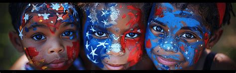 Patriotic Face Paint On Children For Usa Celebration Background, Children Patriotic Face Paint ...