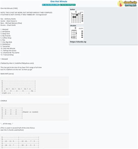 Chord One Hot Minute Tab Song Lyric Sheet Guitar Ukulele Chords Vip