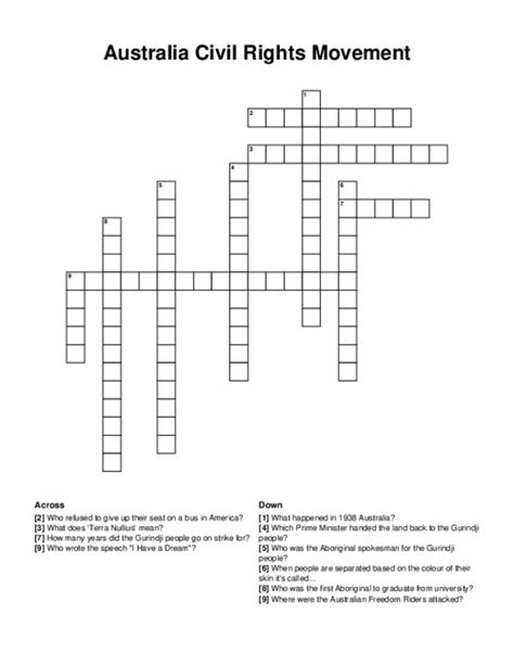 Australia Civil Rights Movement Crossword Puzzle