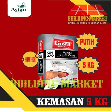 Jual SEMEN ACIAN INSTANT SKIM COAT ACIAN GIANT MORTAR GM 270 PUTIH 5 KG