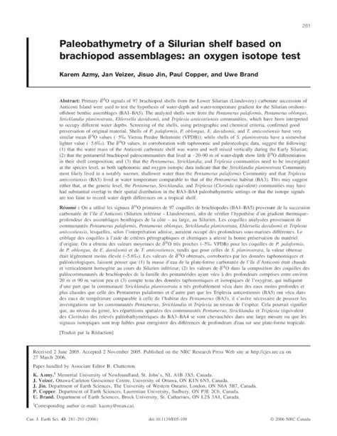 Pdf Paleobathymetry Of A Silurian Shelf Based On Brachiopod