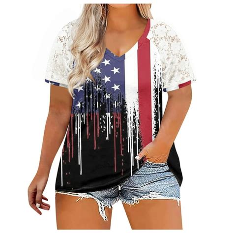 Mitankcoo Plus Size American Flag Shirt For Women 4th Of July Tees Usa Stars Stripes Patriotic