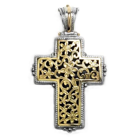 Gerochristo 5247 Solid 18k Gold And Sterling Silver Byzantine Cross Pendant