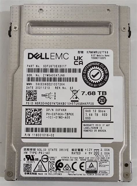 XF4KH Dell 7 68TB SAS 12Gbps Read Intensive SED FIPs 2 5 SSD