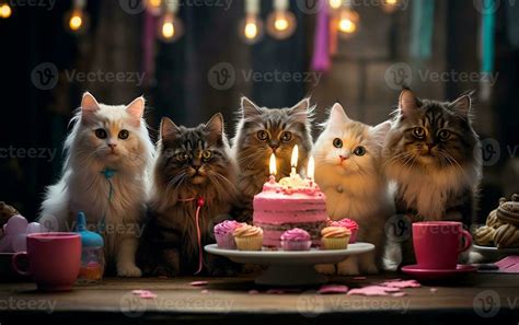 Happy cats celebrating a birthday party, Generative Ai 29504835 Stock ...