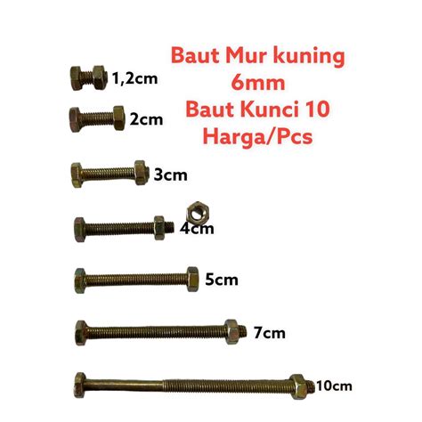 Jual Baut Mur Kuning Mm Baut Kunci Harga Biji Cm Cm Cm Cm Cm