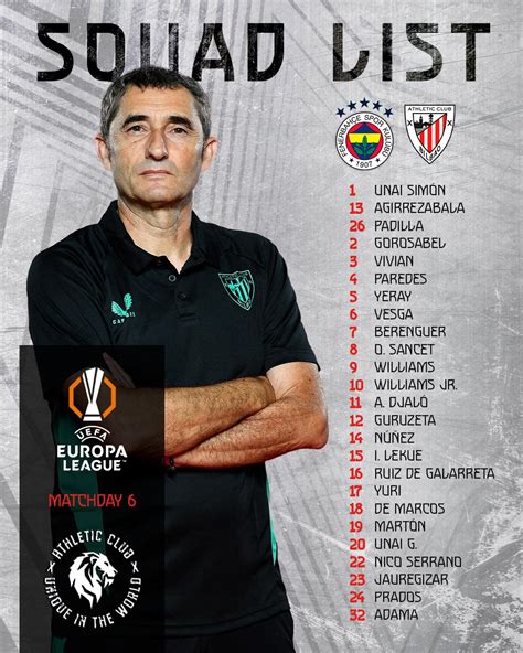 Squad list Fenerbahçe SK vs Athletic Club Europa League MD6