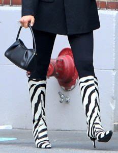 How Irina Shayk Pairs Blazer With Zebra Striped Knee High Boots