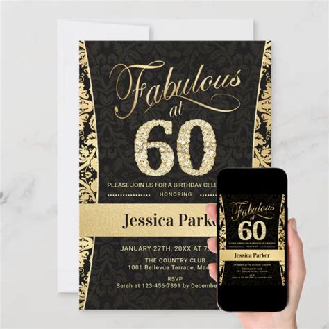 60th Birthday Party Gold Black Invitation Zazzle