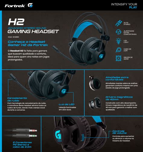 Headset Gamer Pro H2 Drivers 40mm Plug P2 Usb Fortrek