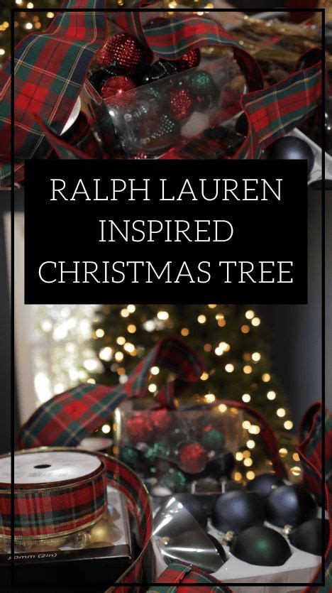 A Christmas Tree With Plaid Ribbon And Ornaments In The Background Text