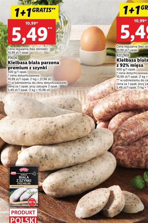 Promocja Pikok Kiełbasa biała parzona premium z szynki 500g w Lidl