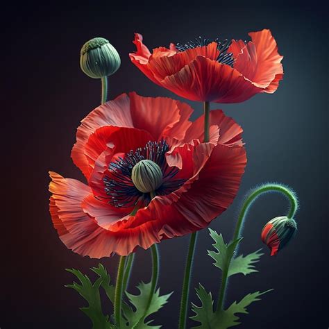 Premium Ai Image Realistic Red Poppy Isolated On Dark Background