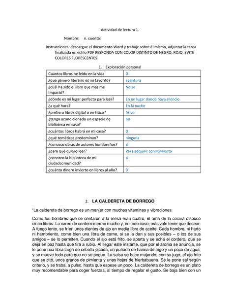 Tecnicas De Lectura 1 Actividad De Lectura 1 Nombre N Cuenta Instrucciones Descargue El